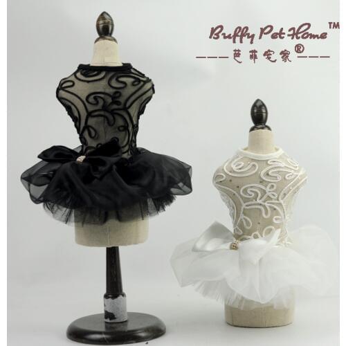 High-end Luxury Bow Lace Wedding Black White Dog Dress Clothing For Dogs Clothes Puppy Dog Cat Clothing Pet Apparel