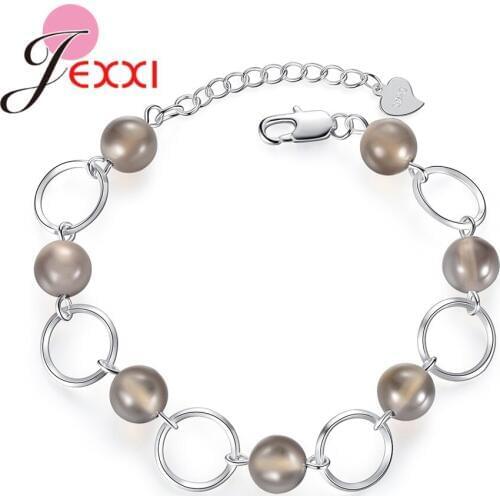 High Standard Strand Bracelet 925 Sterling Silver Grey Onyx Stone Made Woman Bangle Jewelry Korean Style Fashionable Resizable