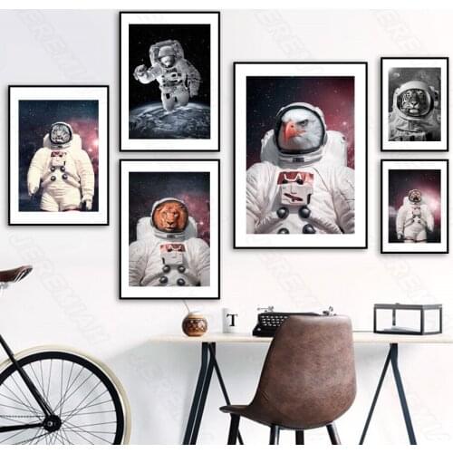 Funny Animals Astronaut Poster Nordic Style Waterproof Ink Canvas Wall Art Paintings Modern Living Room Bedroom Decoration