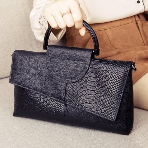 Female Fashion Tote Handbags Crocodile Pattern Genuine Leather Crossbody Bags for Women Luxury Purse Ladies Small Shoulder Bag