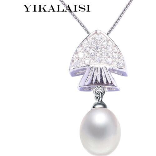YIKALAISI 925 Sterling Silver jewelry for office women 8-9mm Natural Freshwater Pearl Necklace Pendants fine wholesale