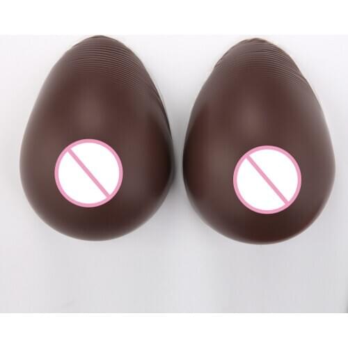1Pair 1800g F Cup Silicone Breast Forms Realistic Shemale Fake Boobs Adhesive/Not Adhesive Black Surface False Chest Enhancer