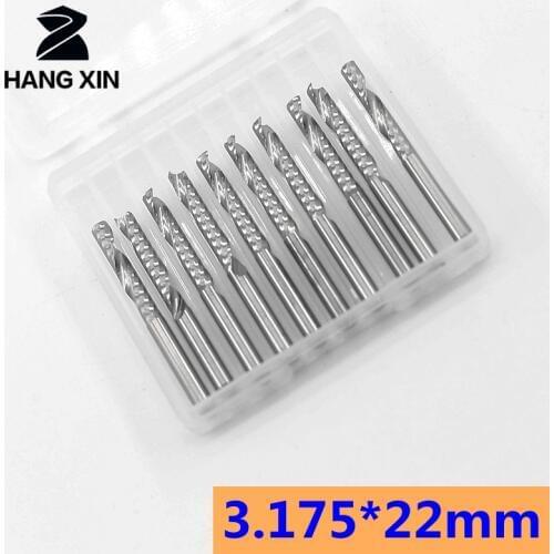 10pcs / set 3.175X22MM single-blade cutting auger bit, milling cutter CNC tool engraving knives tungsten carbide end mill