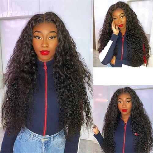 180% Density Black Loose Curly Synthetic 13x4 Lace Front Wigs For Women With Baby Hair Preplucked Glueless Fiber Hair Wig
