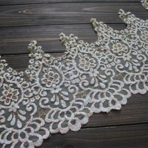 2Yards/lot 25cm(9.84") Wide High Quality DIY Light Green Mesh Lace Trim with Glued Glitter Sequins For Wedding/Stage Dress