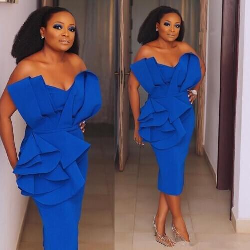 2020 Royal Blue Short African Cocktail Dresses Ruched Sweetheart Maid of Honor Dress Tea Length Prom Gowns