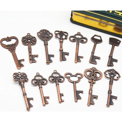 240pcs Zinc Alloy Key Opener 13 Styles Key Shaped Classic Pendant Bronze Beer Bottle Openers #4903