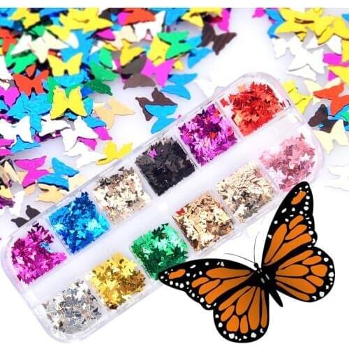 12 Styles Butterfly Shape Nail Flakes Paillette 3d Laser Glitter Bow Tie Sequin Nail Art Decorations DIY Beauty Tips