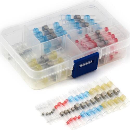 50pcs/set AWG 22-18 16-14 26-24 12-10 Heat Shrink Solder Sleeve Seal Butt Splice Connectors Cable Wire Terminals Waterproof Box