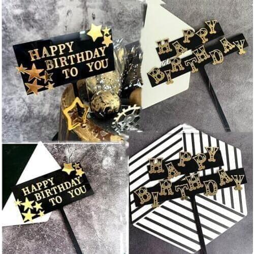 1pcs Acrylic Happy Birthday Cake Topper black gold Letter Cake Top Flag Decoration for Boy Birthday Party Wedding Supplies