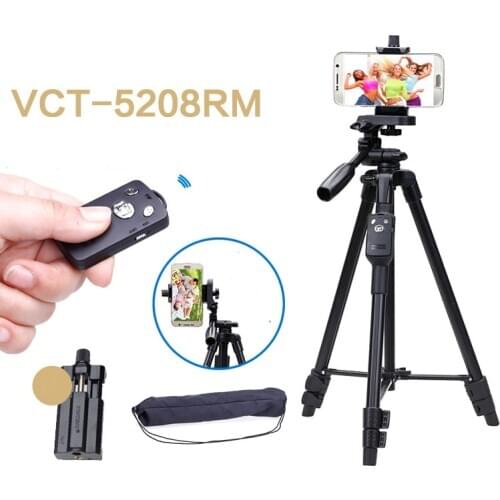 Selfie Video YUNTENG VCT 5208 RM Aluminum Tripod with 3-Way Head & Bluetooth Remote for Camera Phone Holder Clip