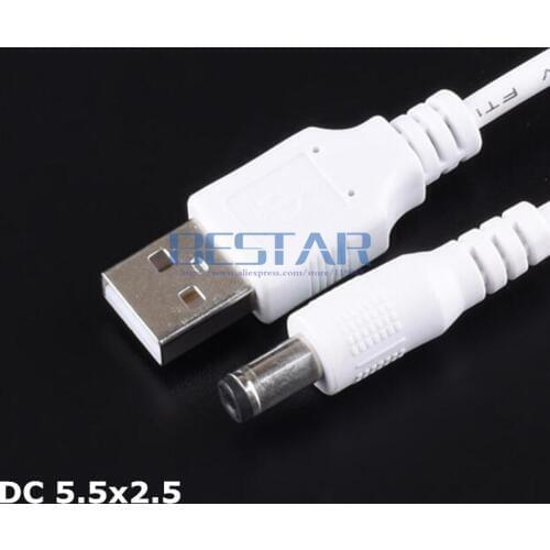 White USB To 5.5*2.5mm /DC 5525 5.5x2.5mm 5.5 mm x 2.5 mm 5.5mm/2.5mm Jack Plug DC Power charging charge Adapter Cable 1M 3FT