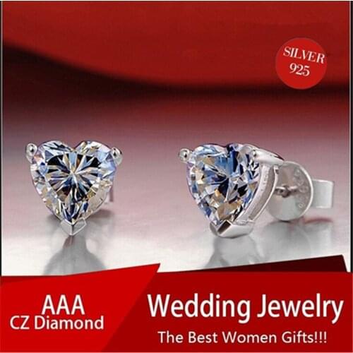 Blaike Cute Heart Zircon Stud Earrings For Women Luxury 925 Sterling Silver Wedding Earrings Engagement Jewelry Gifts