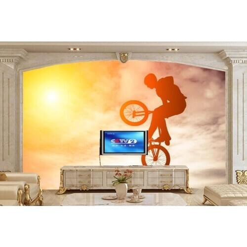 Large murals,Sky Bicycle Jump Silhouette Sport wallpapers,living room tv sofa wall 3d wall murals wallpaper papel de parede