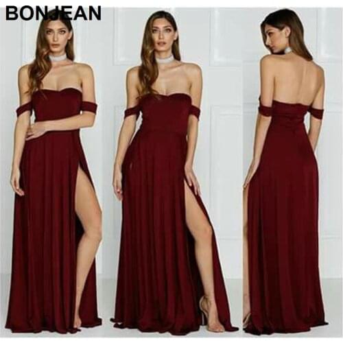 Ready Ship Burgundy Bridesmaids Dresses Long for Teens Chiffon Spit Dresses for Wedding Party Bridesmaids Dress