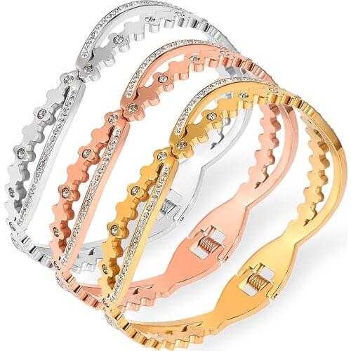 2021 New Model Zirconia Crystals Bracelets & Bangles Women Jewelry Stainless Steel Sliver Gold Bangles Fashion Pulseiras