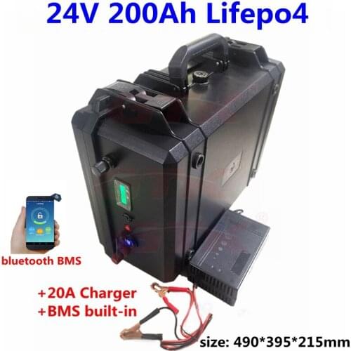 Waterproof IP67 suitcase 24v 200ah LiFepo4 battery for fishing boat Fifth Wheelers solar system Leisure Yachts +20A Charger
