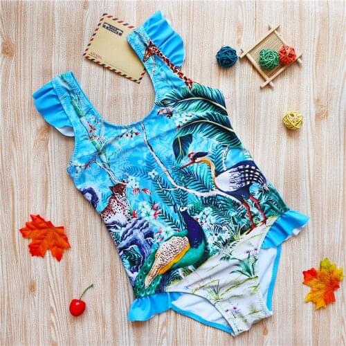 2021 Childrens Swimsuit Tropical Rainforest Girls Swimsuit Small Children Baby One-piece Swimsuit Bikini