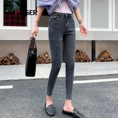Jeans Women Denim Blue Grey Stretch Cotton Jeans Trousers Ankle Length Plus Size 32 Femme Push Up Femme Pantalon High Waisted