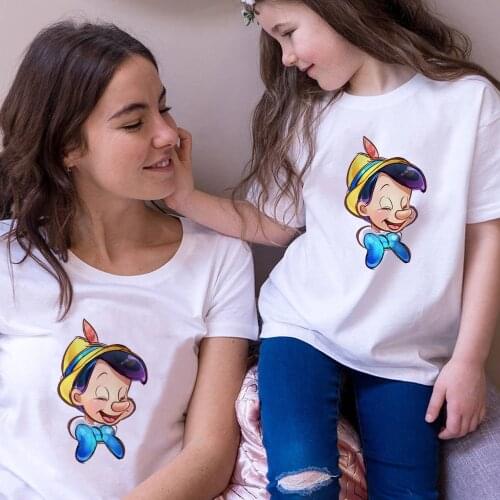 Kawaii New Pinocchio Tops Women Men T-shirt Loose Children Tshirt Summer Kids Tee White Round Neck Famliy Look