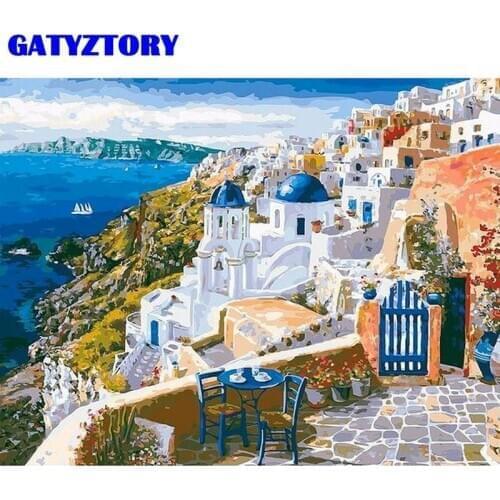 GATYZTORY Village Landscape Painting By Numbers For Adults Children Home Decoration 60x75cm Frame Home Living Room Wall Crafts