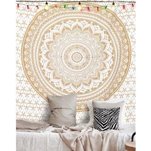 Indian Mandala Tapestry Bohemian Yoga Mat Cover-Up Blanket Religious Wall Carpet rug Vintage Gold 150*200cm free shipping