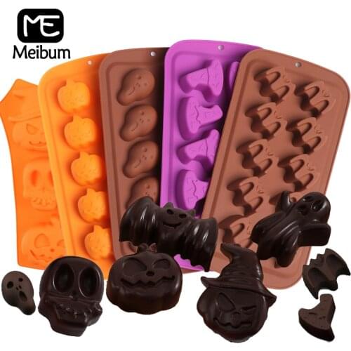 Halloween Decoration Witches Black Cats Ghosts Silicone Cake Mould Pumpkins Skulls Bats Candy Chocolate Mold Pastry Baking Tools