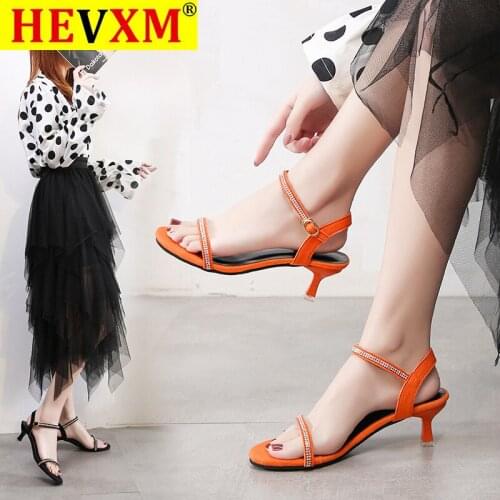 HEVXM SIZE 35-43 Open-toe transparent fine heel sandals female 2020 spring new Baita fashion rhinestone word buckle high heels