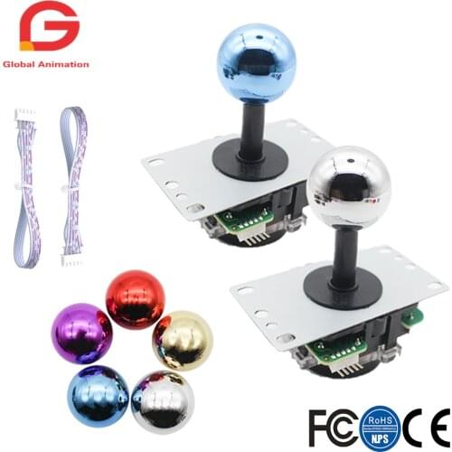 2 PCS Copy Sanwa 5Pin 8Way High Quality Joystick For DIY Arcade Game Machine Plating Multi Color Chrome Red Blue