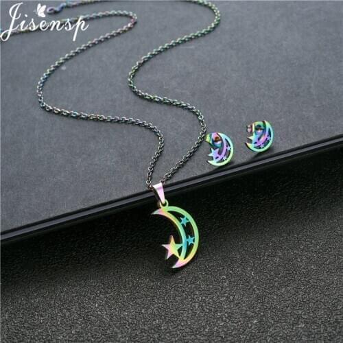 Jisensp Stainless Steel Jewelry Sets for Women Trendy Moon Star Necklace & Earrings Wedding Jewelry Set Accessories Gift bijoux