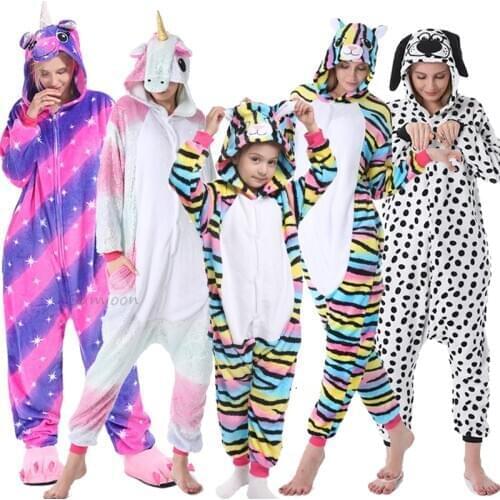 Animal Adult Kigurumi Panda Cat Unicorn Onesies Licorne Pajamas For Women Flannel Cosplay Costume Jumpsuit Pyjamas Kid Sleepwear