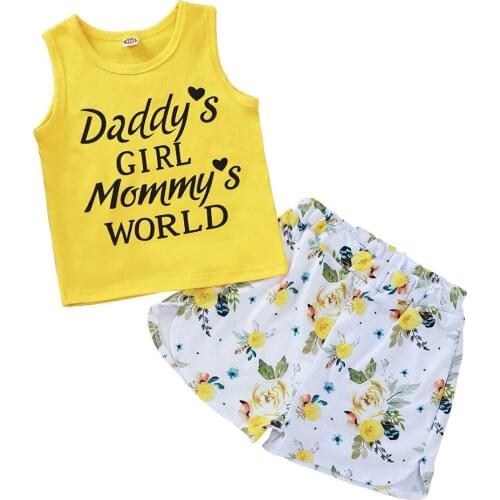 Toddler Baby girl clothes Summer sleeveless casual suits Letter vest tops+shorts set children clothing girls baby outfits CM