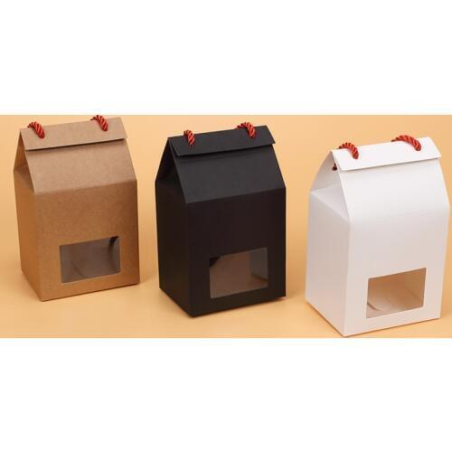 50pcs Six corner kraft paper hand-held box,Nuts,biscuits,tea,dried fruit gift boxes,baked food packing boxes Tricolor optional