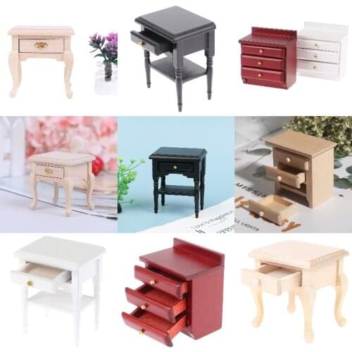 1:12 Scale Doll House Wooden Bedside Cupboard Dolls Mini Furniture Modern Table Dollhouse Miniature Furniture Accessories