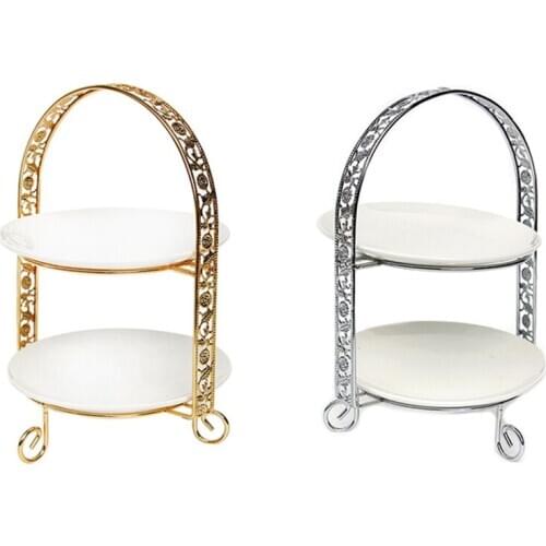Metal Cake Stand Double-Layer Arch-Shaped Golden Fruit Dessert Rack Wedding Birthday Party Decoration Cupcake Stand