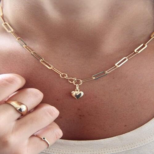 Metal Solid Heart Pendant Necklace for Women Gold Color Clavicle Chain Female Short Necklaces 2021 Fashion Jewelry New