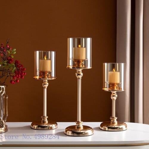 Metal Glass Candle Holder Tall Feet Candle Holder Desktop Crafts Ornaments Candlelight Dinner Modern Home Decoration Accessories