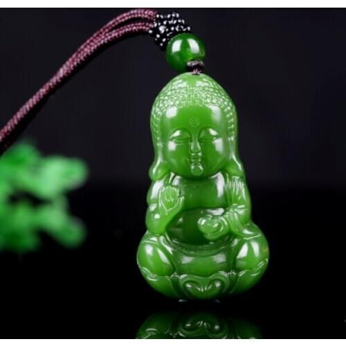 Fashion Green Jade Baby Buddha Jade Pendant Necklace Jewellery Chinese Hand-Carved Relax Healing Women Man Luck Gift Amulet New
