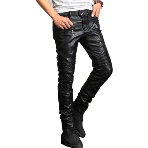 Mcikkny Fashion Men‘s Pu Leather Pants Waterproof Motorcycle Leather Trousers For Male Size 28-40 Windbreak