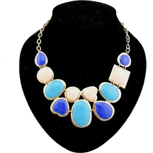 Fashion Jewelry Bohemian Short Choker Peach Heart Egg Faux Gem Bib Statement Necklaces Gold Chain Chunky Pendant For Women Lady
