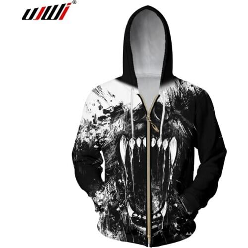 UJWI Zipper Hoodies Men Cool Print Horror Skull 3D Sweatshirt Hoody Man Casual Sweats Homme Long Sleeve Hooded Jacket Pullovers