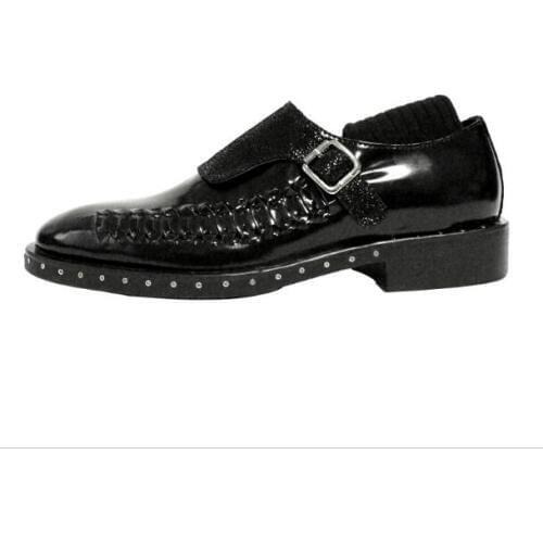 New formal shoes for men buckle handmade genuine leather black men shoes handmade monk straps