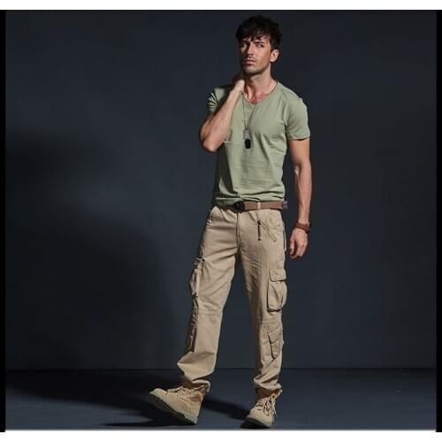 N Multi-pocket Casual Pants Outdoor Overalls with Zipper Loose Straight Camouflage Multi-covered Pants Men Military Pants