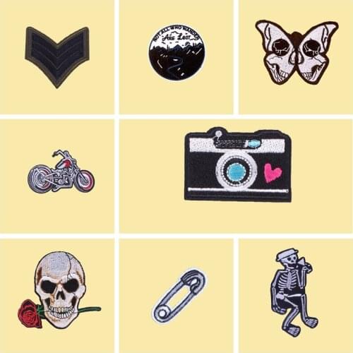 Punk Patch Embroidered Stripe Patches Skull Sticker On Cloth Sewing Badge Iron On Patches On Clothes Applique Jacket Shirt Patch