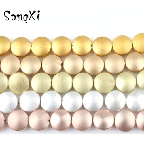 Natural Rose Gold Hematite Stone 4x8mm Dull Plish Matte Flat Round Spacer Beads for Jewerly Making Diy Bracelet Necklace 15 Inch