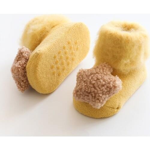 Newborn Socsk Velvet Thickening Winter Non-slip Socks Stereo Doll Baby Terry Socks Brush Baby Floor Socks Infant