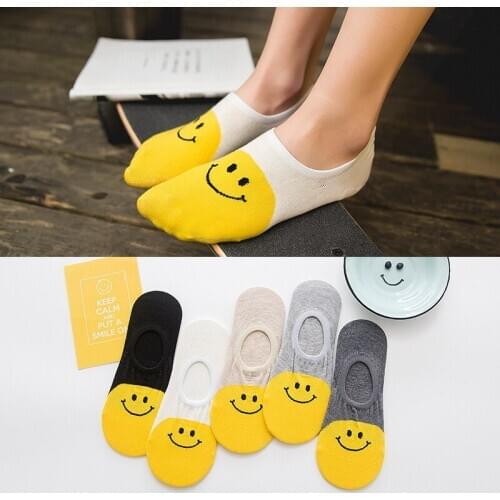 2019 summer socks smile color color cotton solid color invisible socks silicone non-slip sweat breathable women socks