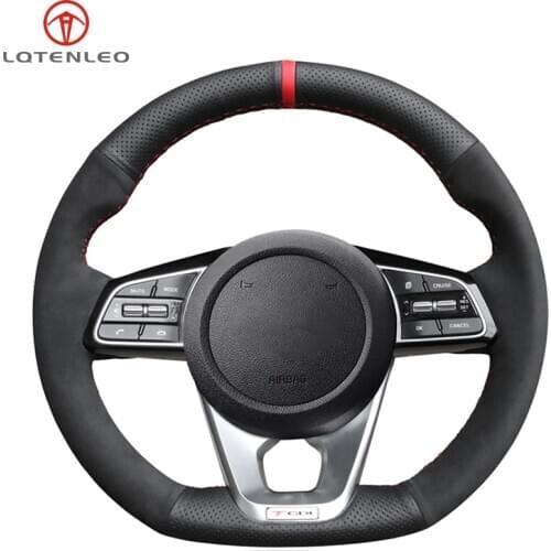 LQTENLEO Black Genuine Leather Suede Steering Wheel Cover For Kia K5 Optima 2018 2019 Forte GT 2019 2020 Ceed Cee'd GT 2018 2019