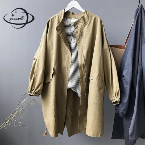 Yauamdb Women Trench Coat Spring Autumn Size S-l Cotton Female Solid Overcoat Ladies Long Windbreaker Pocket Clothes Ly90