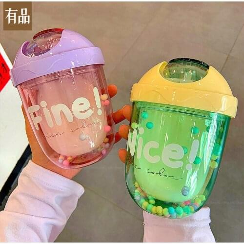 Youpin Cartoon Cute Straw Plastic Water Bottle Bpa Free Outdoor Transparent Juice Drinking Cup Suitable For Adult Children